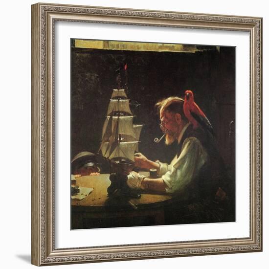 For a Good Boy (or Sea Captain Building Ship Model)-Norman Rockwell-Framed Giclee Print
