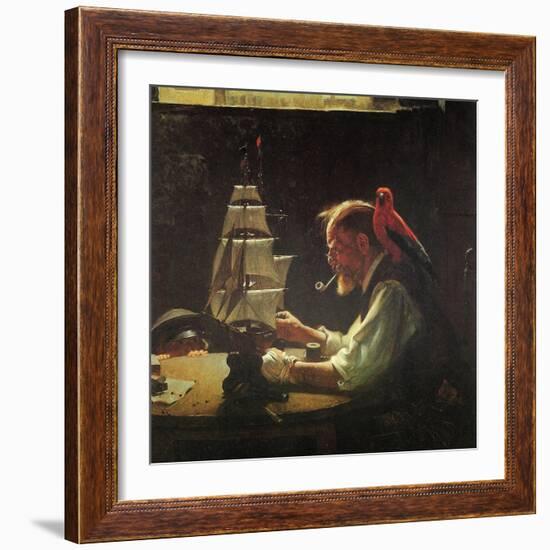 For a Good Boy (or Sea Captain Building Ship Model)-Norman Rockwell-Framed Giclee Print