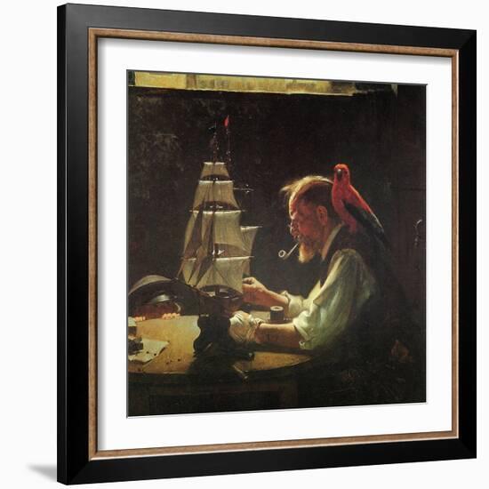 For a Good Boy (or Sea Captain Building Ship Model)-Norman Rockwell-Framed Giclee Print