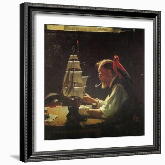 For a Good Boy (or Sea Captain Building Ship Model)-Norman Rockwell-Framed Giclee Print