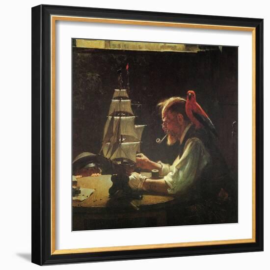 For a Good Boy (or Sea Captain Building Ship Model)-Norman Rockwell-Framed Giclee Print