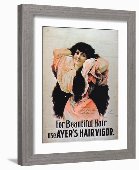 For Beautiful Hair Use Ayer's Hair Vigor' (Colour Litho)-American-Framed Giclee Print