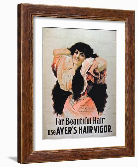 For Beautiful Hair Use Ayer's Hair Vigor' (Colour Litho)-American-Framed Giclee Print