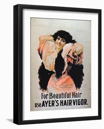 For Beautiful Hair Use Ayer's Hair Vigor' (Colour Litho)-American-Framed Giclee Print