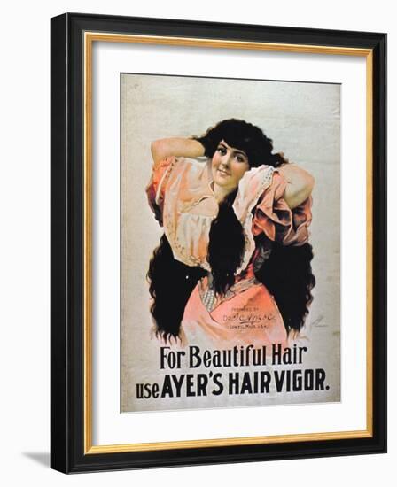 For Beautiful Hair Use Ayer's Hair Vigor' (Colour Litho)-American-Framed Giclee Print