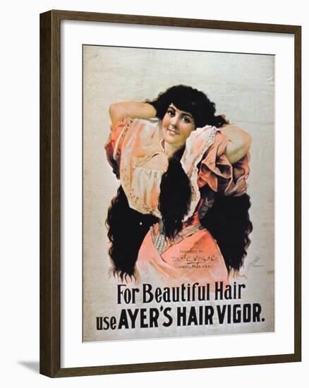 For Beautiful Hair Use Ayer's Hair Vigor' (Colour Litho)-American-Framed Giclee Print