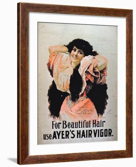 For Beautiful Hair Use Ayer's Hair Vigor' (Colour Litho)-American-Framed Giclee Print