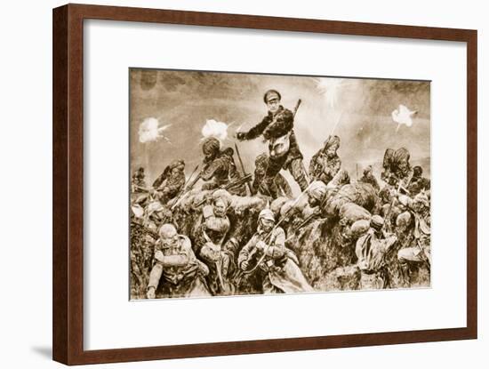 For the Glory of Raj: Indian Troops Charging the German Trenches at Neuve Chapelle-null-Framed Giclee Print