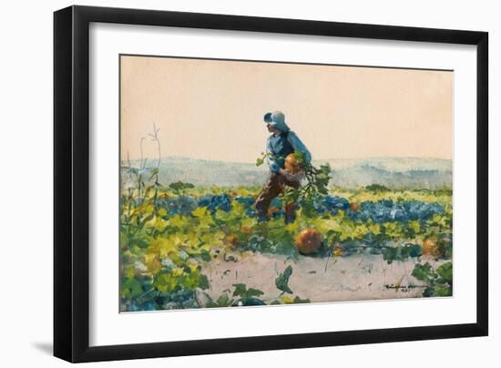 For to Be a Farmers Boy, by Winslow Homer, 1836-1910, American, realist painting,-Winslow Homer-Framed Art Print