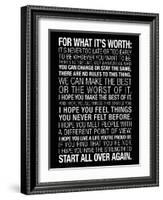For What It's Worth Quote (Black) Motivational Poster-null-Framed Art Print