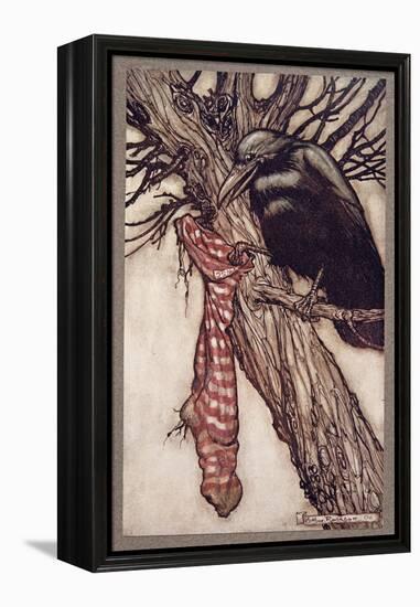 For Years He Had Been Quietyly Filling His Stockings, from Peter Pan in Kensington Gardens by J M B-Arthur Rackham-Framed Premier Image Canvas