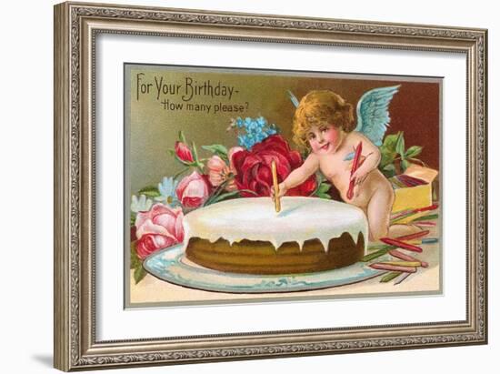 For Your Birthday, Cherub with Cake-null-Framed Art Print