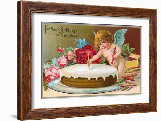 For Your Birthday, Cherub with Cake-null-Framed Art Print