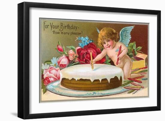 For Your Birthday, Cherub with Cake-null-Framed Art Print