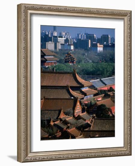 Forbidden City and Modern Buildings in Distance, Beijing, China-Martin Moos-Framed Photographic Print