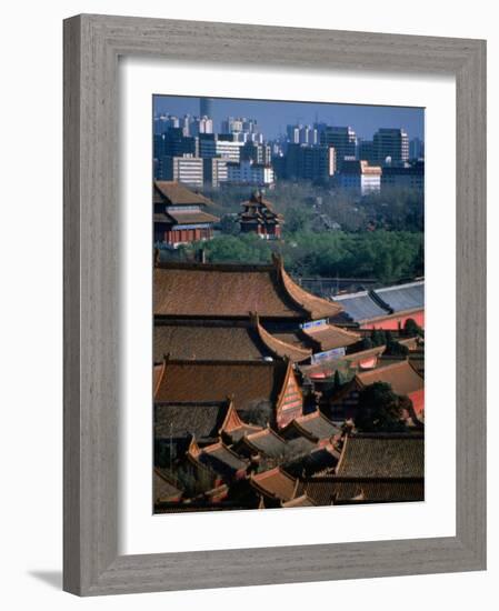 Forbidden City and Modern Buildings in Distance, Beijing, China-Martin Moos-Framed Photographic Print