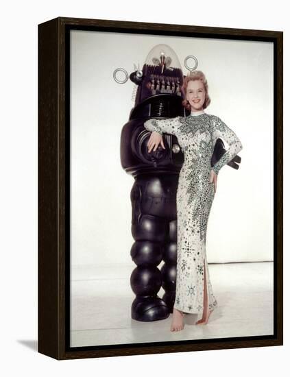 FORBIDDEN PLANET, 1956 directed by FRED M.WILCOX Anne Francis and Robby, the Robot (photo)-null-Framed Stretched Canvas