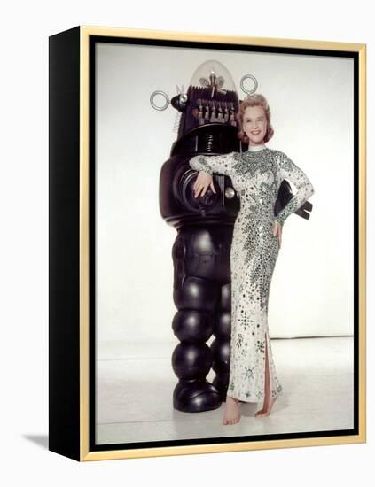 FORBIDDEN PLANET, 1956 directed by FRED M.WILCOX Anne Francis and Robby, the Robot (photo)-null-Framed Stretched Canvas