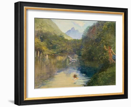 Ford at the Upper End of the Vai-Te-Piha (Tautira River) Tahiti-John La Farge-Framed Giclee Print