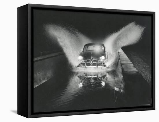 Ford Car Being Driven Through Deep Water at Ford Test Site-Gjon Mili-Framed Premier Image Canvas