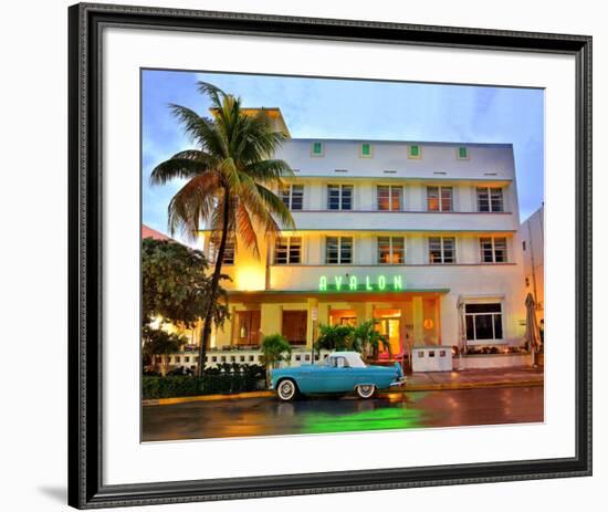 Ford Thunderbird Classic Car in front of the Avalon Hotel, Ocean Drive-null-Framed Art Print