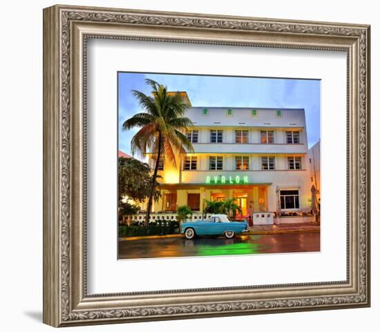 Ford Thunderbird Classic Car in front of the Avalon Hotel, Ocean Drive-null-Framed Art Print