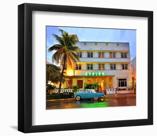 Ford Thunderbird Classic Car in front of the Avalon Hotel, Ocean Drive-null-Framed Art Print