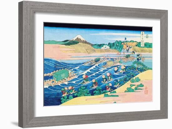 Fording the River-Katsushika Hokusai-Framed Art Print