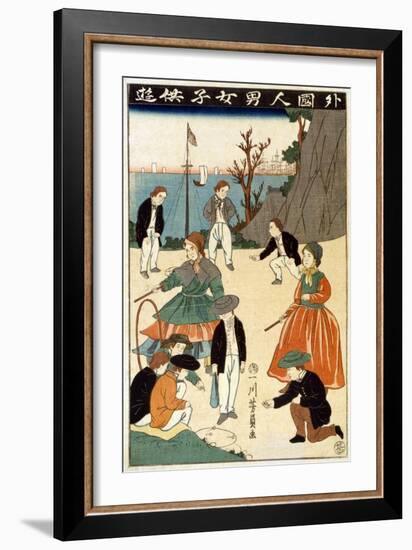 Foreign Children at Play, Japanese Wood-Cut Print-Lantern Press-Framed Art Print