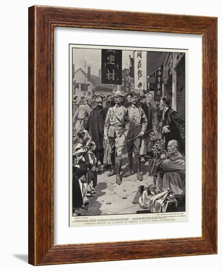 Foreign Devils in a Street in Peking, a Salute from Guttersnipes-Frederic De Haenen-Framed Giclee Print