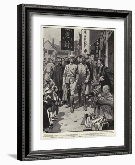 Foreign Devils in a Street in Peking, a Salute from Guttersnipes-Frederic De Haenen-Framed Giclee Print