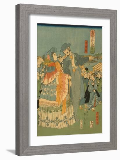 Foreign Sightseers in Famous Spots of Edo - Ryo?Goku Bridge-Sadahide Utagawa-Framed Art Print