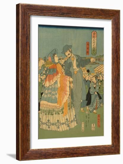 Foreign Sightseers in Famous Spots of Edo - Ryo?Goku Bridge-Sadahide Utagawa-Framed Art Print