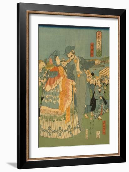 Foreign Sightseers in Famous Spots of Edo - Ryo?Goku Bridge-Sadahide Utagawa-Framed Art Print