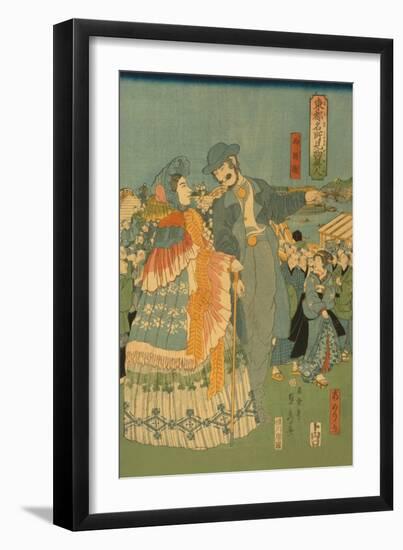 Foreign Sightseers in Famous Spots of Edo - Ryo?Goku Bridge-Sadahide Utagawa-Framed Art Print