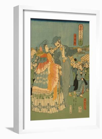 Foreign Sightseers in Famous Spots of Edo - Ryo?Goku Bridge-Sadahide Utagawa-Framed Art Print