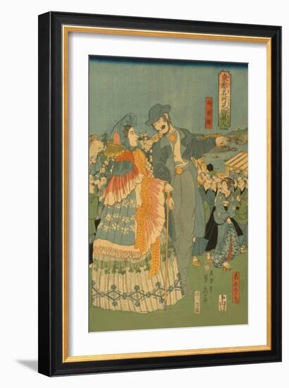 Foreign Sightseers in Famous Spots of Edo - Ryo?Goku Bridge-Sadahide Utagawa-Framed Art Print