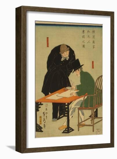 Foreigners in Yokohama Draw Up Contract In Mercantile House, 1861-Utagawa Sadahide-Framed Giclee Print