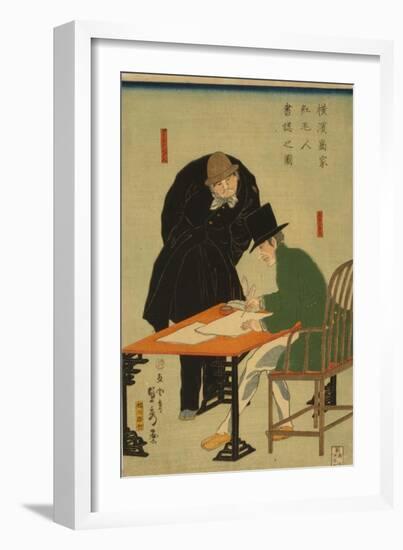Foreigners in Yokohama Draw Up Contract In Mercantile House, 1861-Utagawa Sadahide-Framed Giclee Print