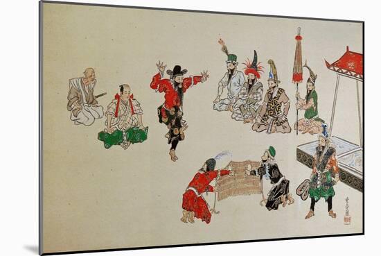 Foreigners Playing Sumo-Kyosai Kawanabe-Mounted Giclee Print