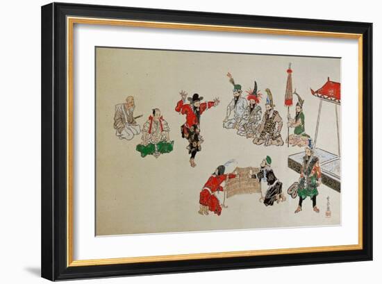 Foreigners Playing Sumo-Kyosai Kawanabe-Framed Giclee Print