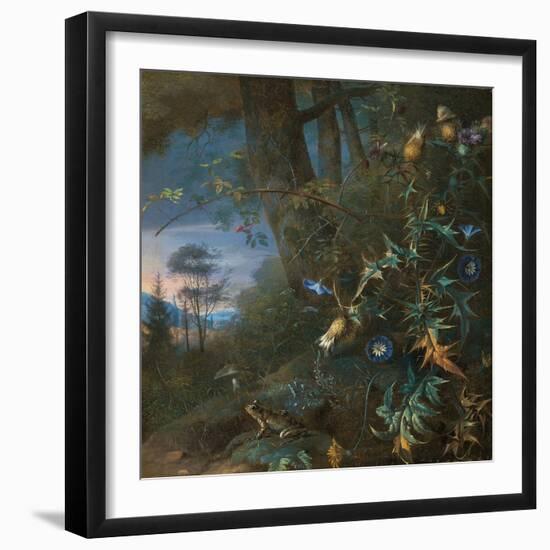 Forest Floor Still Life with a Frog and a Mushroom, Mountains Beyond-Matthias Withoos-Framed Giclee Print