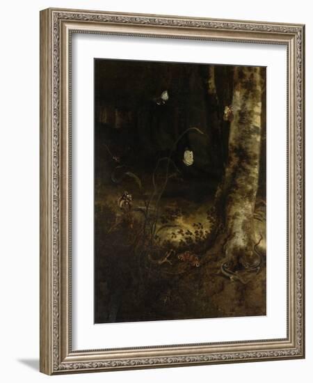 Forest Floor with a Snake, Lizards, Butterflies and Other Insects-Otto Marseus Van Schrieck-Framed Art Print