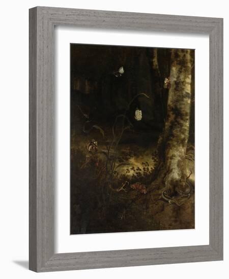 Forest Floor with a Snake, Lizards, Butterflies and Other Insects-Otto Marseus Van Schrieck-Framed Art Print