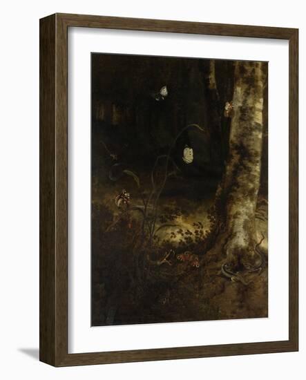 Forest Floor with a Snake, Lizards, Butterflies and Other Insects-Otto Marseus Van Schrieck-Framed Art Print