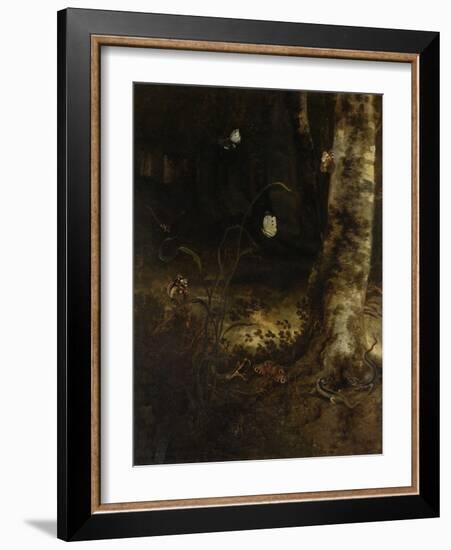 Forest Floor with a Snake, Lizards, Butterflies and Other Insects-Otto Marseus Van Schrieck-Framed Art Print