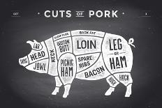 Cut of Meat Set. Poster Butcher Diagram, Scheme and Guide - Pork. Vintage Typographic Hand-Drawn On-Forest Foxy-Premium Giclee Print