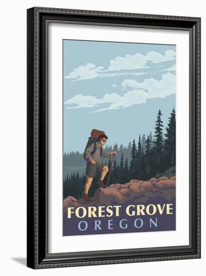 Forest Grove, Oregon - Mountain Hiker-Lantern Press-Framed Art Print