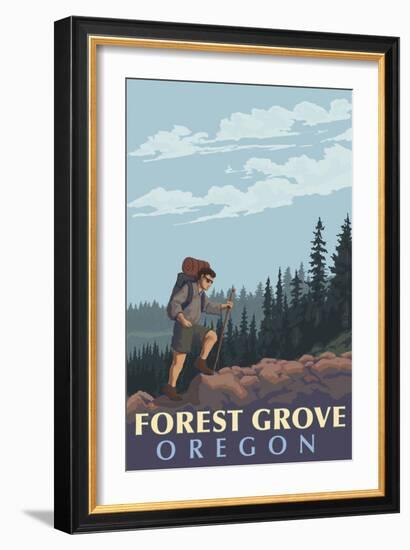 Forest Grove, Oregon - Mountain Hiker-Lantern Press-Framed Art Print