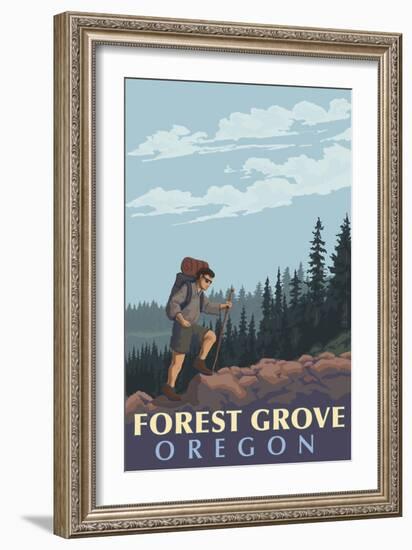 Forest Grove, Oregon - Mountain Hiker-Lantern Press-Framed Premium Giclee Print